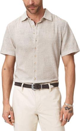 John Varvatos Malon M&eacute;lange Short Sleeve Cotton Seersucker Button-Up Shirt in Ivory at Nordstrom, Size Medium