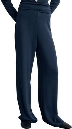 Mango Elastic Waist Straight Leg Knit Pants in Navy at Nordstrom, Size Medium