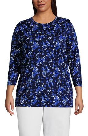 Lands End 3/4 Sleeve Cotton Supima Tunic in Midnight Sky Poetic Floral at Nordstrom, Size 3X