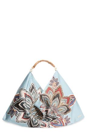 Farm Rio Large Satin Scarf Hobo Bag in Stained Glass Beauty Soft Blue at Nordstrom