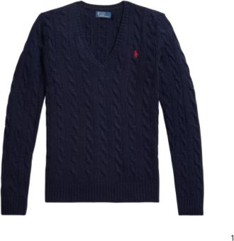 Ralph Lauren Kimberly-lange mouw trui - Dames - V-hals truien - Blauw - S - Wol - Truien & Vesten