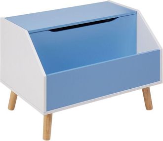 Beliani Armario Caja Mdf Madera De Caucho Patas Con Tapas Ba&uacute;l Infantil Con Estante Azul Casper