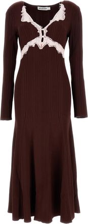 Self Portrait Knitted Ribbed Lace A-Line Mini Dress