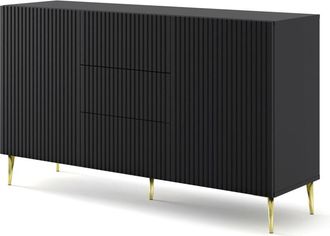 AKL FURNITURE Cómoda efecto madera Negro y Dorado LED
