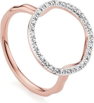 Monica Vinader Rose Gold Riva Circle Diamond Ring Diamond