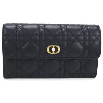 Dior Black Leather Long Wallet (Bi-Fold) (Pre-Owned)