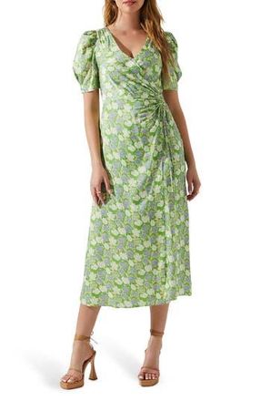 ASTR the Label Martina Ruched Dress in Green Floral at Nordstrom Rack, Size X-Small