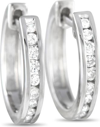 Luxury Bazaar 14K White Gold 0.25ct Diamond Channel-Set Hoop Earrings