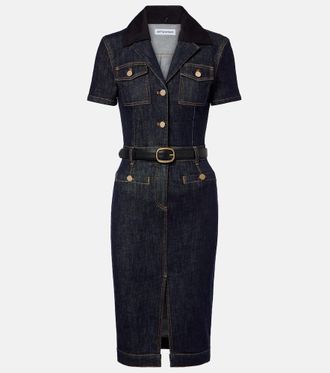 Self Portrait Belted denim midi dress