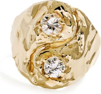 Fie Isolde 14kt geelgouden Yin Yang zegelring met diamant