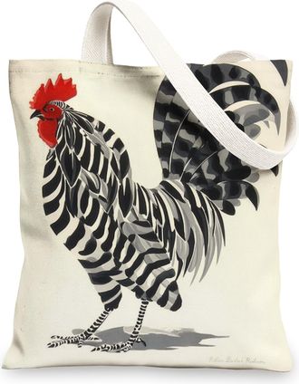Generic Rooster Canvas Tote Bag, Vintage Reusable Grocery Bags, Linen Lightweight Black White Shoulder Strap Bags 13x15 Inch