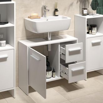 Vicco Mueble Bajo Lavabo Karli, Blanco, 70.2 X 57 Cm Con 2 Cajones Y 1 Puerta, Vicco