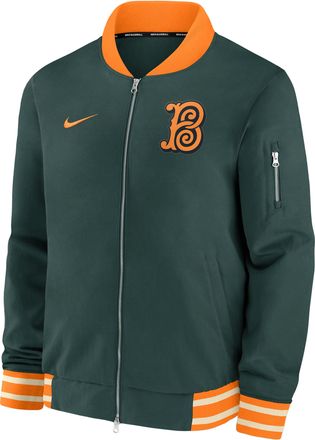 Nike Baltimore Orioles Authentic Collection City Connect Nike Mens MLB Full-Zip Bomber Jacket in Green | 02F309GSOLE-TRY