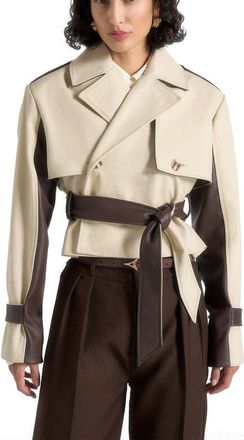 Mani&egrave;re De Voir Lelia Cropped Gabardine Trench Coat With Belt in Beige at Nordstrom, Size Xx-Small