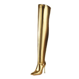 Generic Gold,10.5 UK,Womens Over The Knee Boots Pointed Toe Stiletto Heels Fall Winter Comfort Long Boot Side Zipper Party Club Tall Boot Dress Shoes