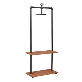 Furinno Wyatt Industrial Style Garment Rack with Wood Shelves, Antique Espresso