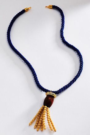 Timeless Pearly Corded Beaded Tassel Pendant Necklace