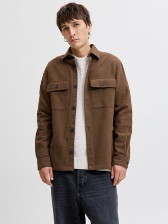 Jack & Jones Langarmhemd JACK & JONES JPRRAYLE MELANGE SOLID L/S OVERSHIRT SN, Herren, Gr. XS, N-Gr, malt ball, Web, Obermaterial: 100% Baumwolle, unifarben, regul
