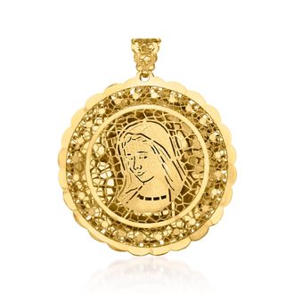Ross-Simons Italian 14kt Yellow Gold Mother Mary Filigree Medallion Pendant
