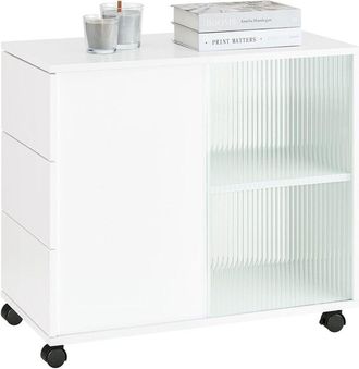 SoBuy Mesa Auxiliar Mesa De Centro Con 2 Puertas Y 3 Cajones Armario De Almacenamiento Para Oficina Con 5 Ruedas Blanco 70 X 35 X 61 Cm Fbt141-w Sobuy Es