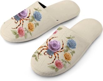 Generic Spider Rose Mens Slippers Warm Non-Slip Houes Shose Spa Slipper for Home Bedroom