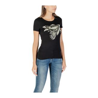 Guess T-Shirts, female, Black, Size: XS Printed Short Sleeve Round Neck T-Shirt