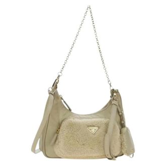 Prada Pre-owned Shoulder Bags, female, Beige, Size: ONE SIZE Pre-owned Vintage Nylon Shoulder Bag