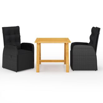 vidaXL Juego De Comedor De Jard&iacute;n 3 Piezas Negro Vidaxl