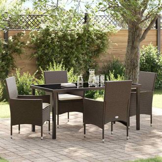 vidaXL Vidaxl - Conjunto De Comedor De Jard&iacute;n Con Coj&iacute;n 5 Pcs Marr&oacute;n Polirat&aacute;n