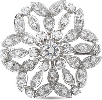 Luxury Bazaar 18K White Gold 1.5ct Diamond Cluster Brooch MF15-080426