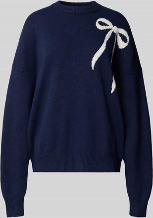 Review Oversized Strickpullover mit Rundhalsausschnitt in Marine Melange, Größe XS