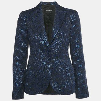 Emporio Armani Navy Blue /Black Jacquard Single Breasted Blazer M