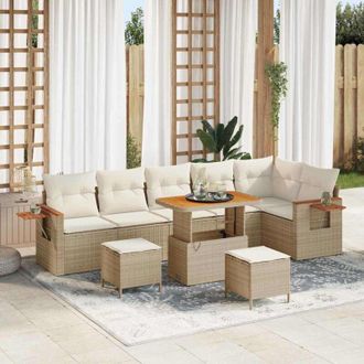 vidaXL Vidaxl - Conjunto De Sof&aacute; De Jard&iacute;n 9 Pcs Beige Y Crema 90 X 55 X 71 Cm