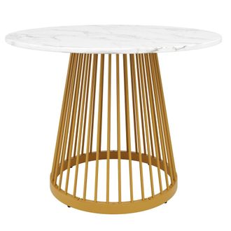 Urban Meuble Mesa de comedor redonda efecto m&aacute;rmol blanco y oro 80x80x76 cm