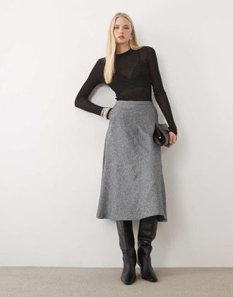 Asos gonna midi svasata in tessuto monocromatico-Multicolore