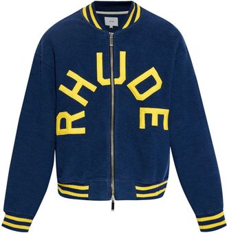 Rhude logo-appliqu&eacute; terry varsity jacket - men - Cotton/Polyester/Spandex/Elastane/Lyocell - M - Blue