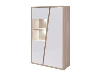 Vente-Unique Vitrina de 2 puertas y 2 estantes con LEDs - Blanco y natural - ZAOTI