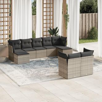 vidaXL Set De Muebles De Jard&iacute;n 9 Pzas Y Cojines Rat&aacute;n Sint&eacute;tico Gris Vidaxl