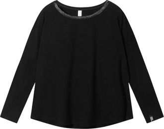 10 Days Zwarte longsleeve top van linnenmix - Dames - Blouses - Zwart - XS - Linnen - Overhemden
