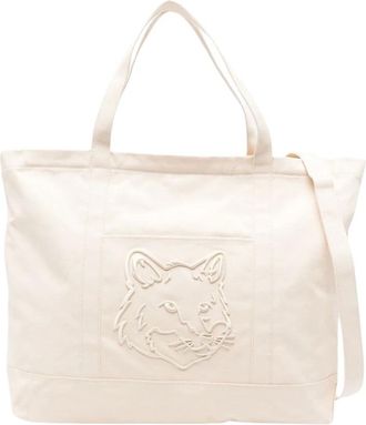 Maison Kitsun&eacute; Tote Bags, female, Beige, Size: ONE SIZE Fox Head XL Tote