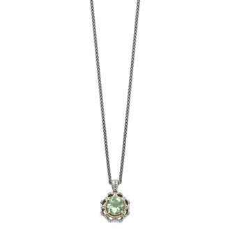 Diamond2Deal Sterling Silver with 14K Accent Green Quartz and Diamond Pendant Necklace