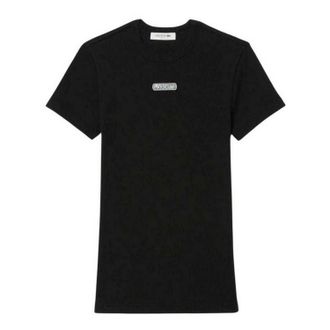 Lacoste Dames-T-shirt met geribde ronde hals en slank model (Zwart)