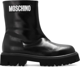 Moschino Leren enkellaarzen - Dames - Enkellaarsjes - Zwart - 37 EU - Leer - Schoenen