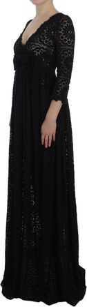 Dolce & Gabbana Womens Black Ricamo Knitted Full Length Maxi Dress Cotton