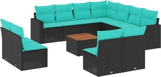vidaXL Set De Sof&aacute;s De Jard&iacute;n Y Cojines 12 Pzas Rat&aacute;n Sint&eacute;tico Negro Vidaxl