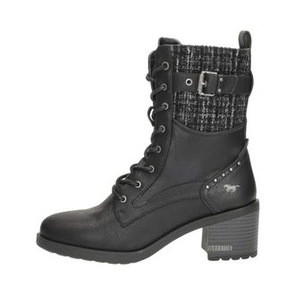 Mustang Veterschoenen Hak - Dames - Laarzen met Hak - Zwart - 41 EU - Leer - Schoenen