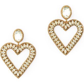 Deepa Gurnani Calluna Crystal & Beaded Heart Drop Earrings in Gold at Nordstrom