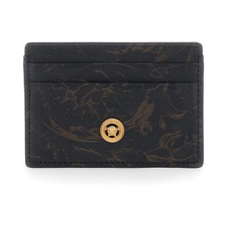 Versace Accessoires, Heren, Zwart, ONE Size, Leer, Lasered Barocco Leaf Cardholder
