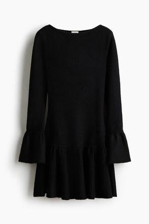 H&M Flounced Rib-knit Dress in Black at Nordstrom, Size Xx-Small