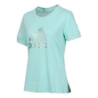 adidas (WMNS) adidas Alphabet Logo Printing Sports Short Sleeve Mint Green DY8613